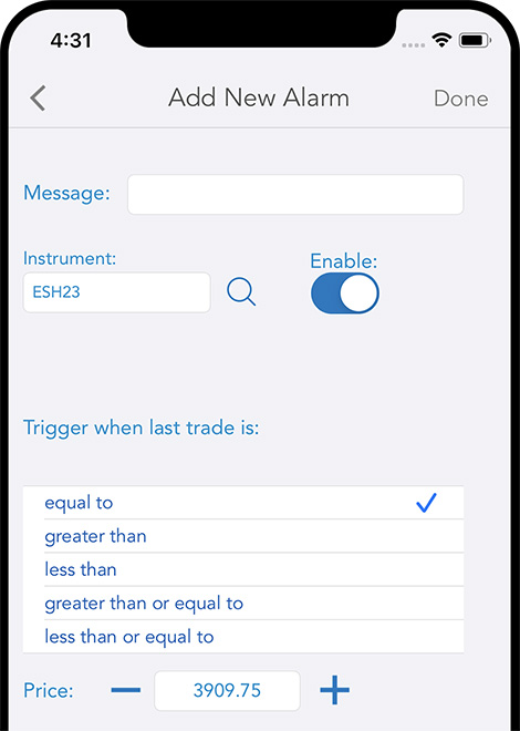 QST Mobile Trading Application For iOS and Android With The Possibility Of Setting Up One Or More Alarms, Edit, Delete Or Even Search An Existing One